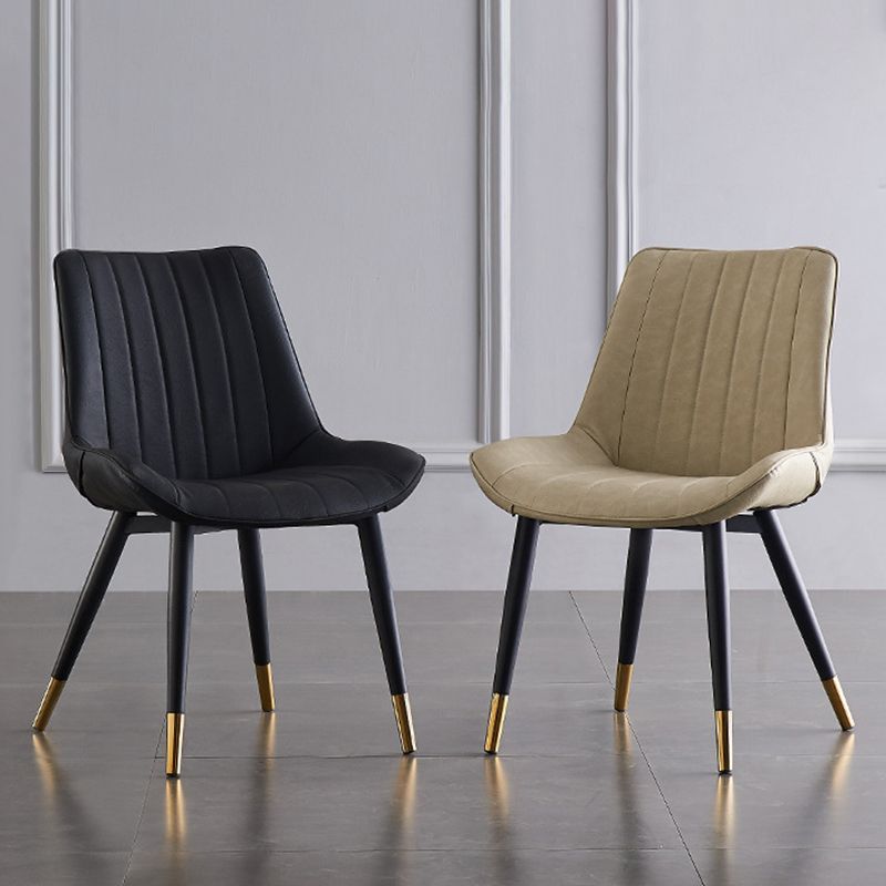 Modern Armless Dining Chairs Solid Back Leather Side Chairs with Metal Legs