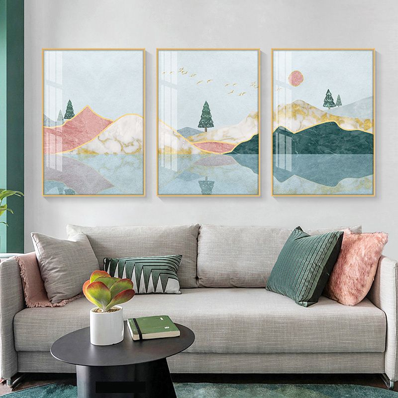 Pastel Mountain Landscape Canvas Art Nature Scenery Kids Multi-Piece Wall Decor for Room