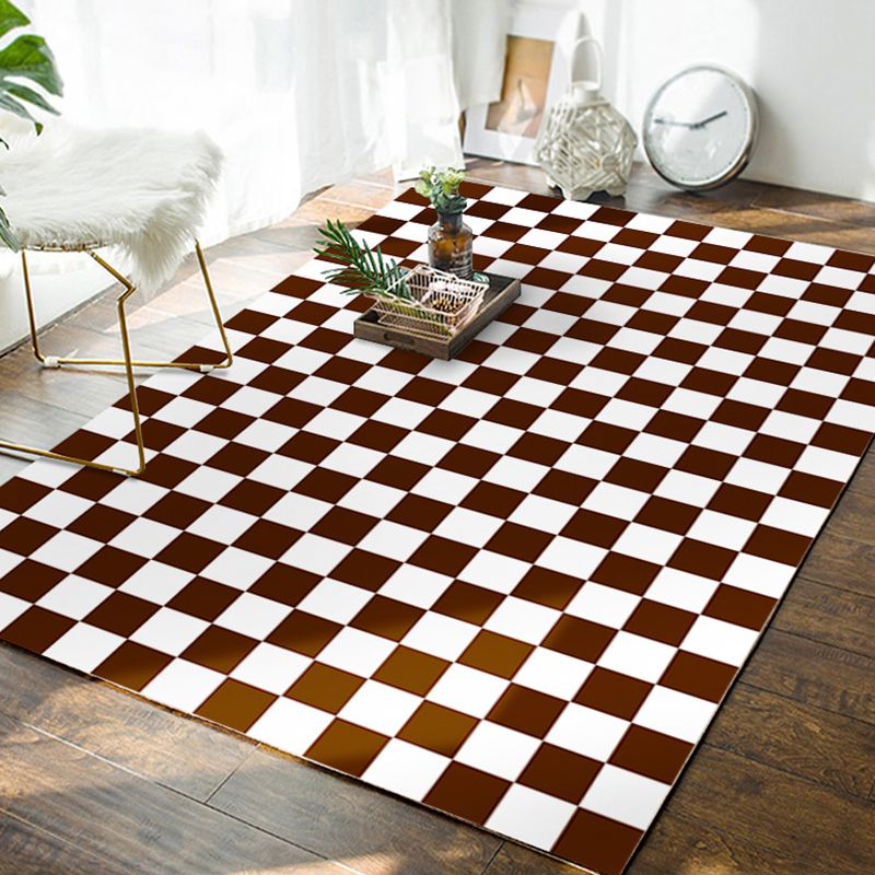 Green Check Pattern Rug Polyester Modern Rug Stain Resistant Rug for Home Decor