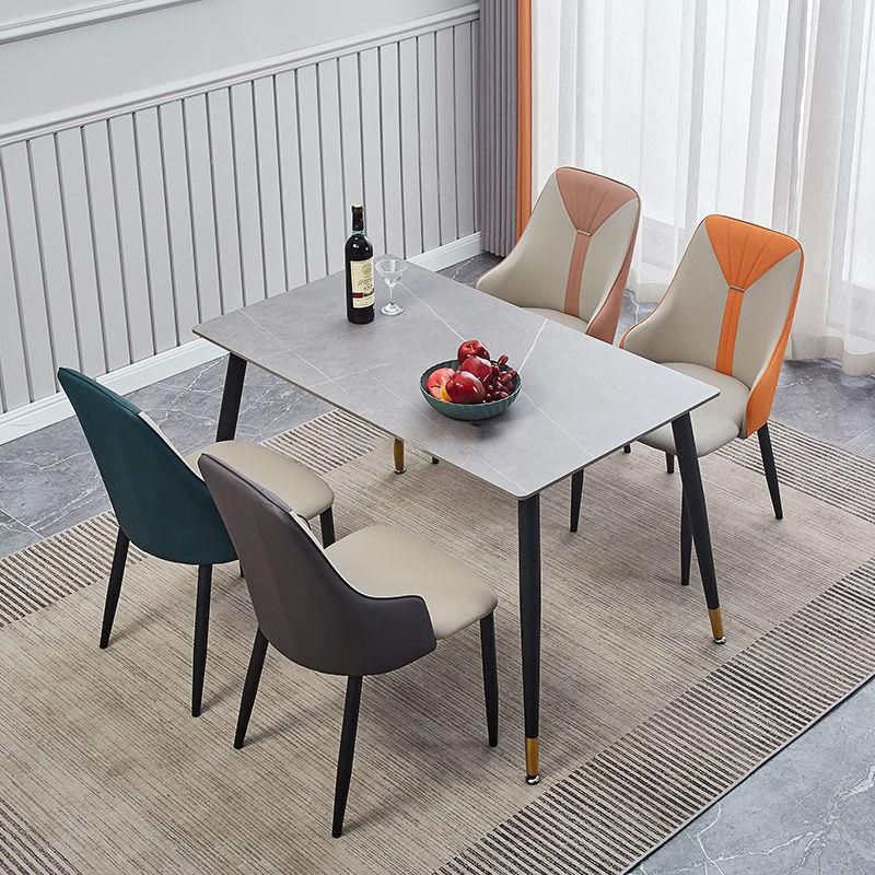 PU Leather Dining Chairs Industrial Style Arm Chair with Black Legs