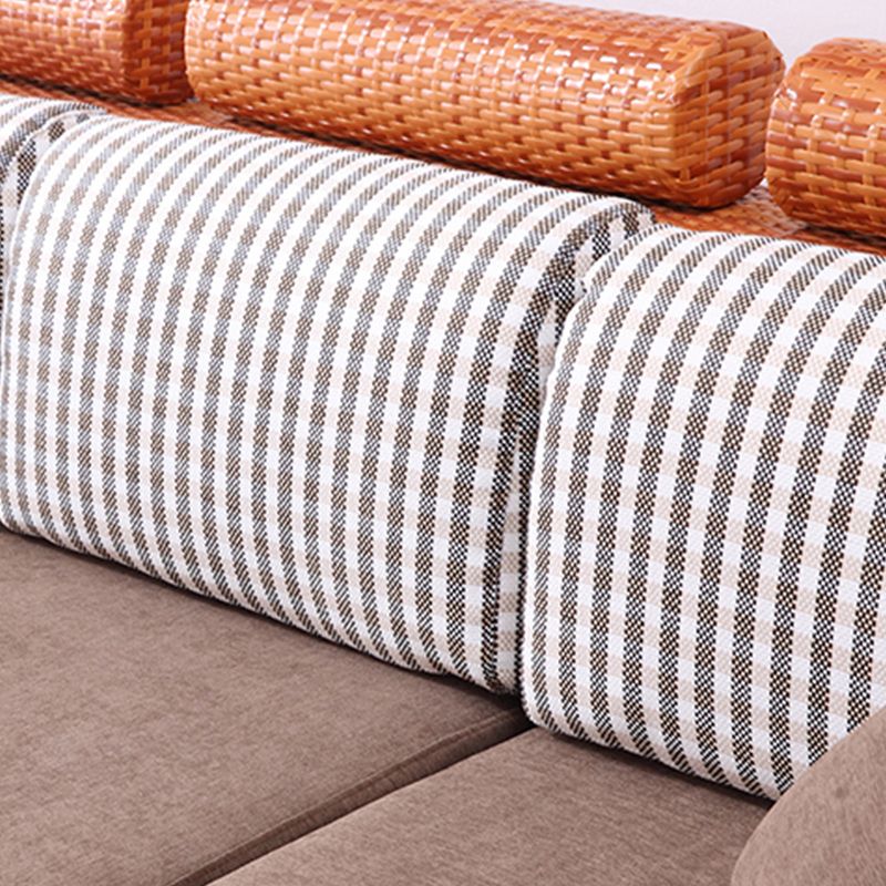 3-Seater Tropical Rattan Sofa with Chaise Brown Scroll Arm Loose Back Sofa