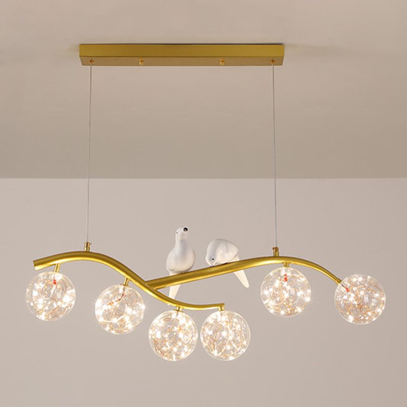 Spherical Shape Island Pendants Contemporary Glass 6 Light Hanging Lights