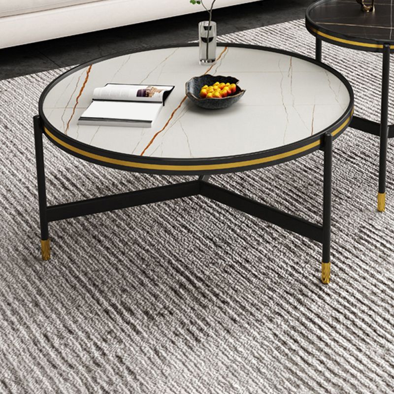 Round Slate 3 Legs Coffee Cocktail Table 2-Piece Coffee Table Set