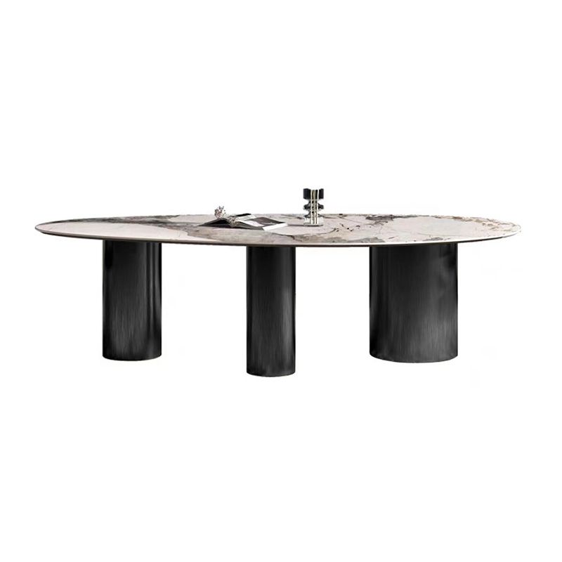 Boho Oval Dining Table Set 1/4/7 Pcs Stone and Metal Patio Dining Table with Chairs