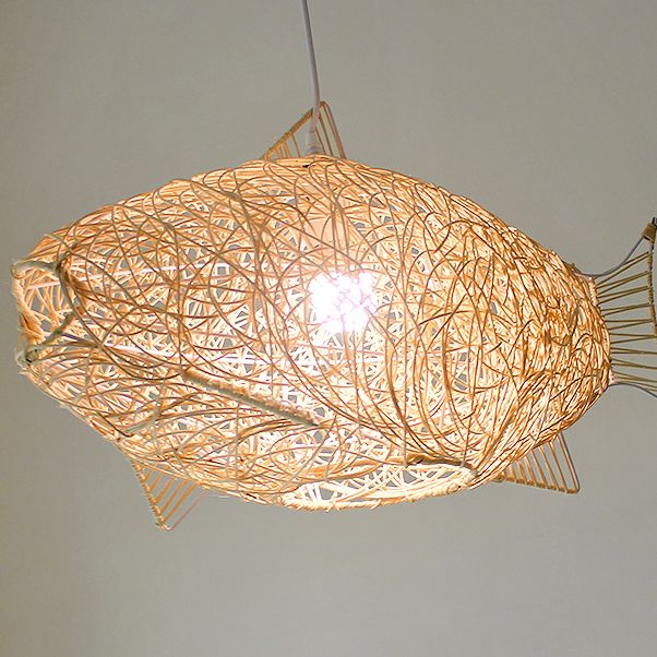 Bamboo Fish Shape Hanging Lamp Kit Contemporary Style Beige Hanging Pendant Light