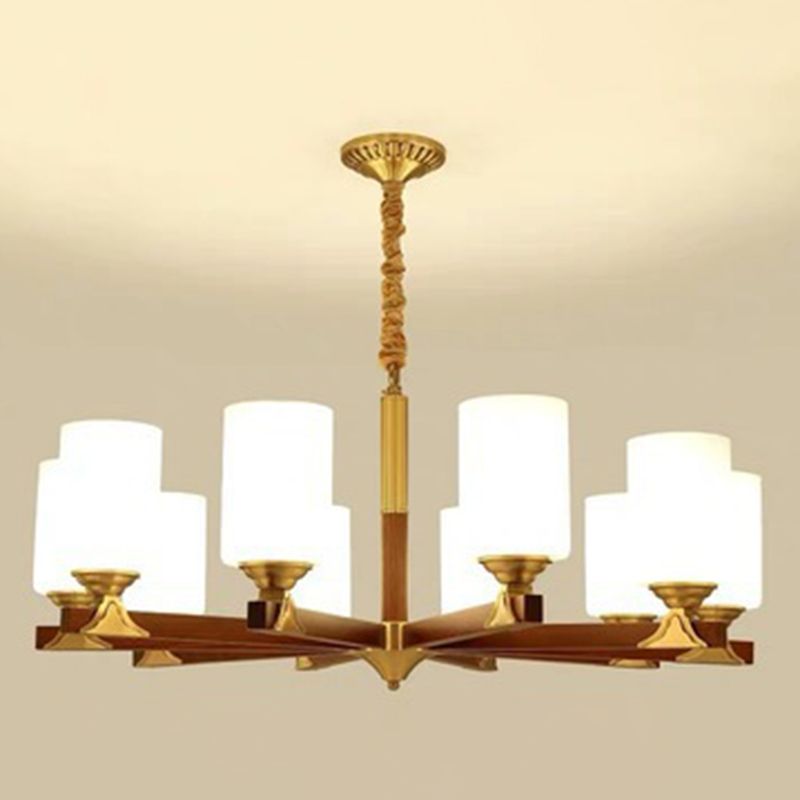 Cylindrical Living Room Chandelier Opaline Glass Minimalistic Pendant Light Fixture