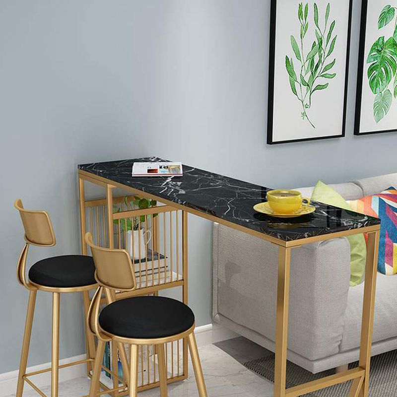 Rectangle Pedestal Bar Table Faux Marble Bar Height Pub Table with Shelves