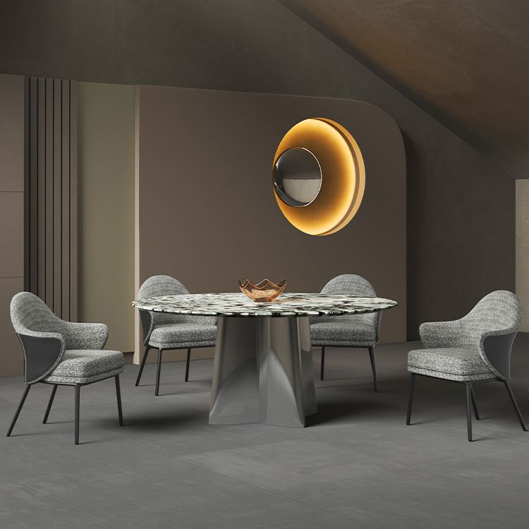 Glam Round Marble Top Dining Table with Metal Pedestal Base for Home
