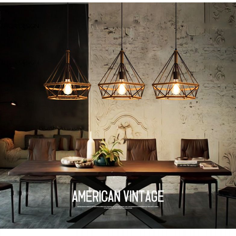 1 Cage de diamant légère suspendue plafonniers Créatifs de luminaires de pendentif métallique industriel pour le restaurant