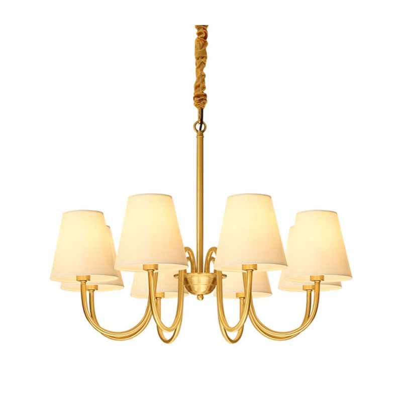 Traditional Classic Radial Pendant Light Copper Chandelier with White Fabrics Shade