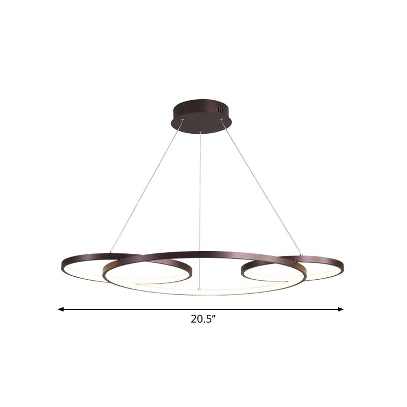 Koffie 3-ring hangende kroonluchter minimalisme metaal LED-suspensielamp voor salon, warm/wit licht