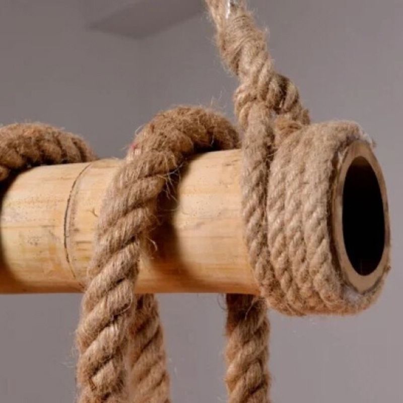 Vintage Hemp Rope Chandelier Industrial Retro Linear Exposed Bulb Bamboo Pendant for Restaurant