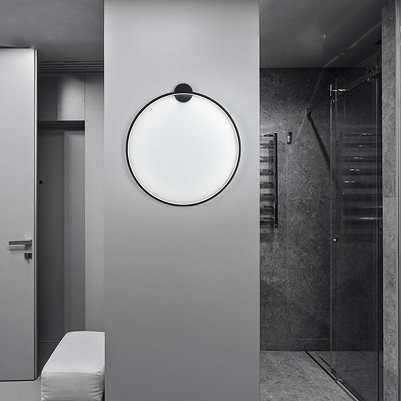 Metal Round Shape Wall Light Modern 1-Light Wall Mounted Light Fixture in Black