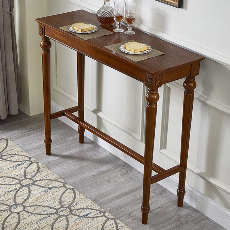 Modern Style Rectangle Bar Table Brown Solid Wood Fixed Bar Wine Table for Home