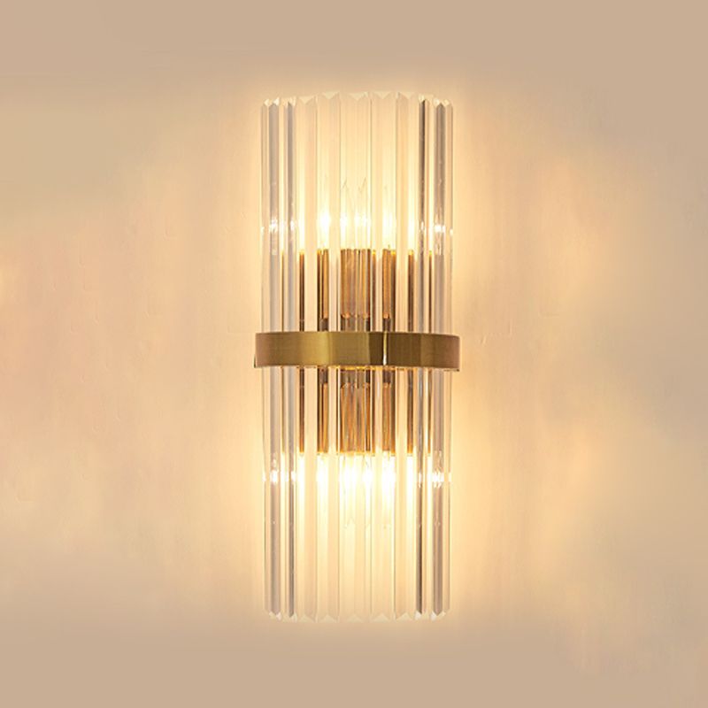 Luz de columna Luz de columna Modern Style Crystal 2 luces de pared Iluminación en oro y negro