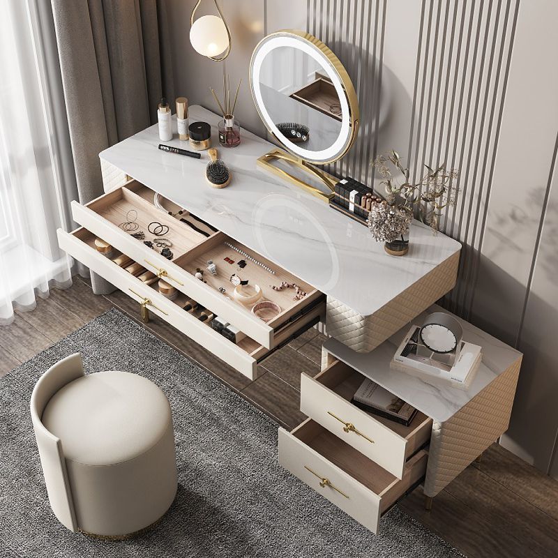 Slate Top Makeup Vanity Set with Drawer, Glam Wooden Dressing Table