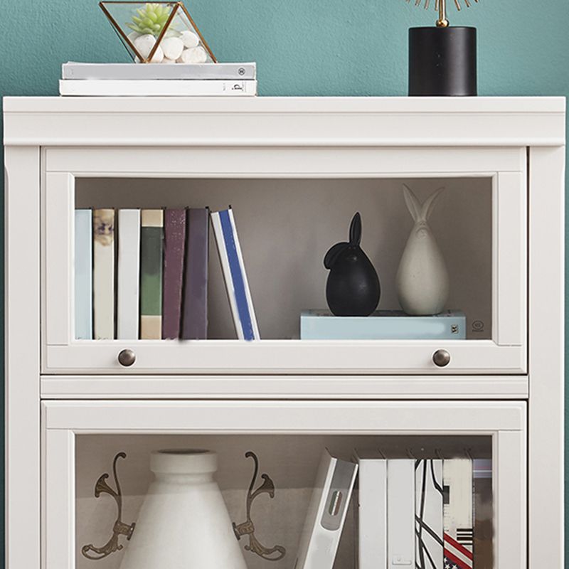 Modern Closed Storage Bookcase 12.5" W White Wooden Bookshelf with Glass Doors