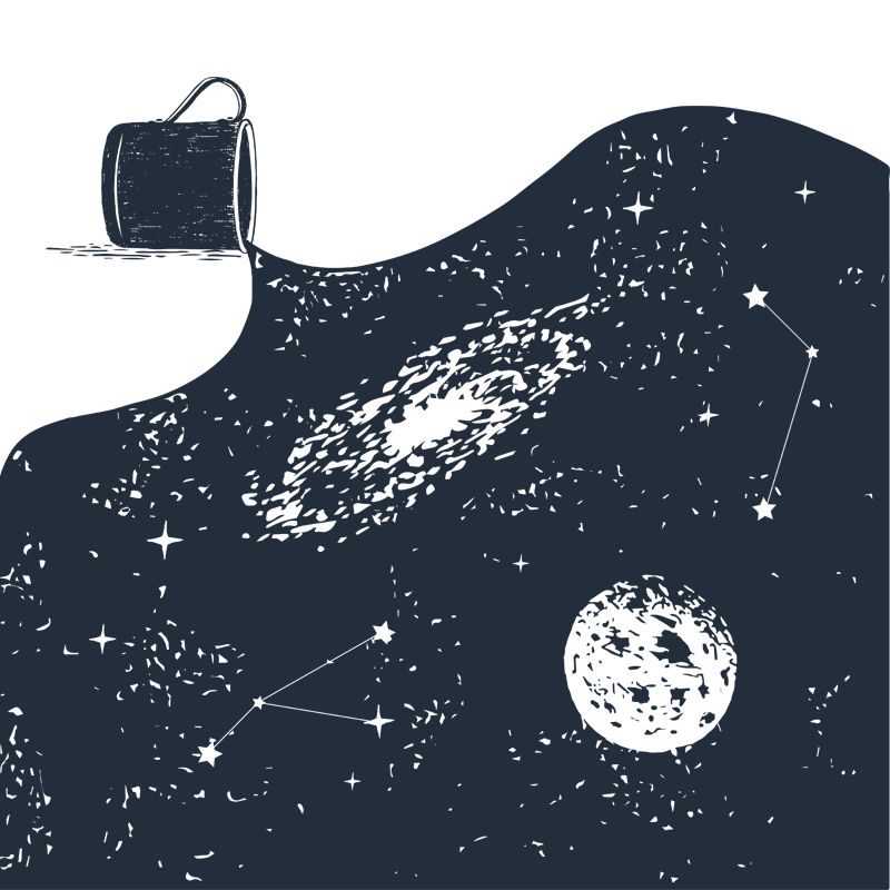 Novelty Pouring Water Wall Mural Black-White Astronomy Wall Covering for Living Room