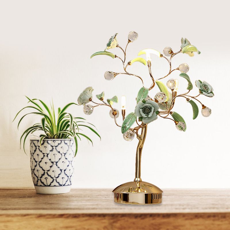 Bloemboom met 3 bol Nachtlamp Koreaanse tuin Wit/rood/groene keramische tafellicht met gouden stengel