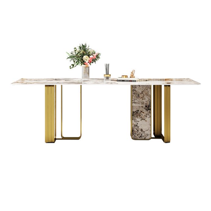 Minimalist Sintered Stone Kitchen Dining Set Gray Rectangle Shape Dining Set with Double Pedestal