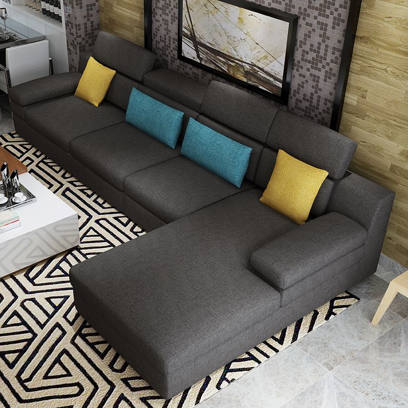 Modern Linen Blend Sectional with Pillow Top Arm for 4 People