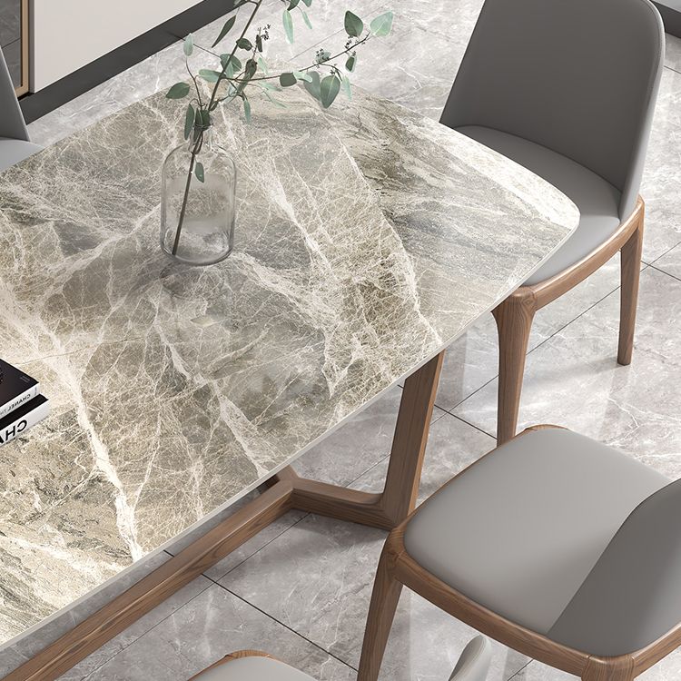Mesa rectangular con tapa de piedra sinterizada para restaurante mesa moderna con base de caballete de fresno
