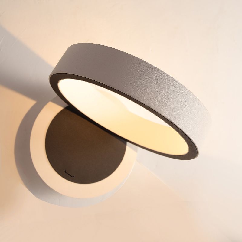 Modern Metal 1-Light Wall Mount Lamp Adjustable Round Wall Sconce for Bedroom