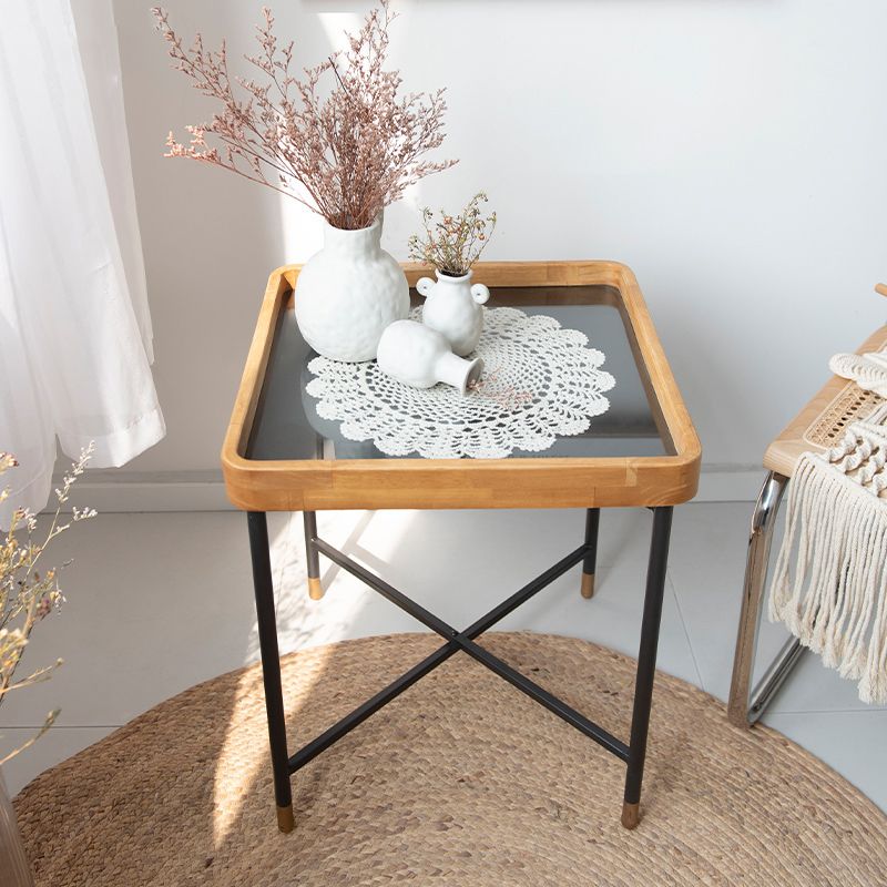 Geometric Clear Glass Coffee Table with Wood Edge 1 Single Cocktail Table