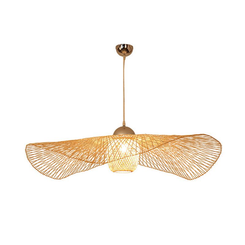 Lotus Leaf Bamboo Ceiling Light Modern Single Wood Hanging Pendant Light for Restaurant