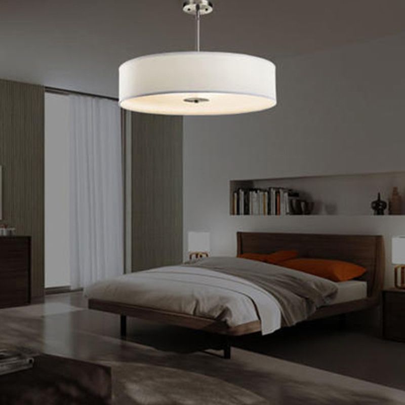 Drum Ceiling Pendant Lamp Minimalist Style Fabric Bedroom Hanging Light Fixture in White