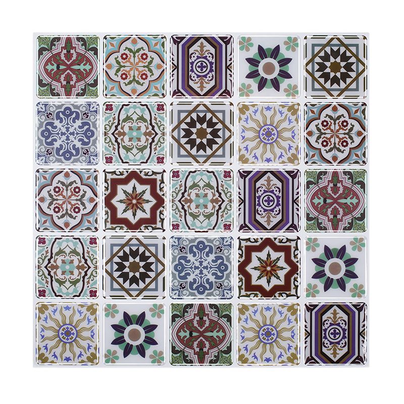 Purple Flower Tiles Wallpaper Panel Set Peel and Paste Wall Art for Kitchen, 12' x 12"