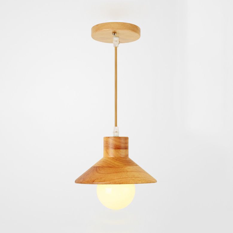 Coolie Shade Hanging Light with Linear/Round Canopy Modern Wooden Pendant Light in Beige for Kid Room