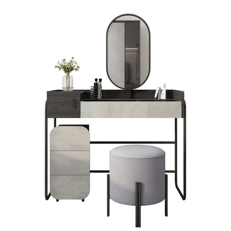 Contemporary Glass Vanity Makeup Dressing Table Set with Mirror & Stool - 32.38" H