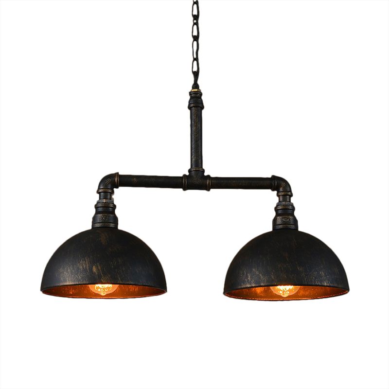 Matte Black Domed Lighting Fixture Farmhouse Metallic 2 Bulbs Dining Room Island Pendant Lighting