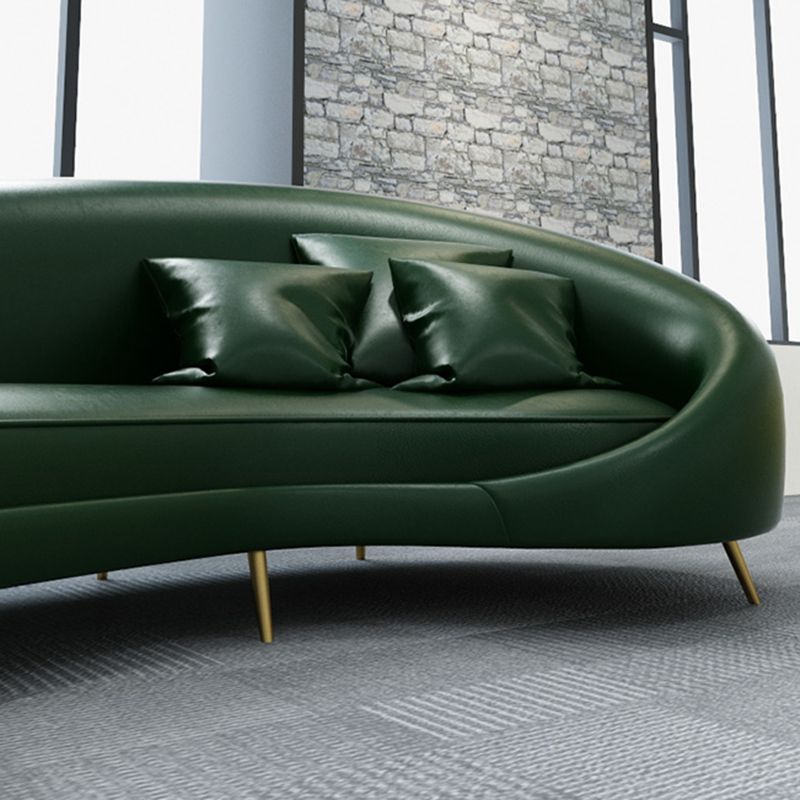 Modern Faux Leather Curved Sofa with Sloped Arms for Living Room