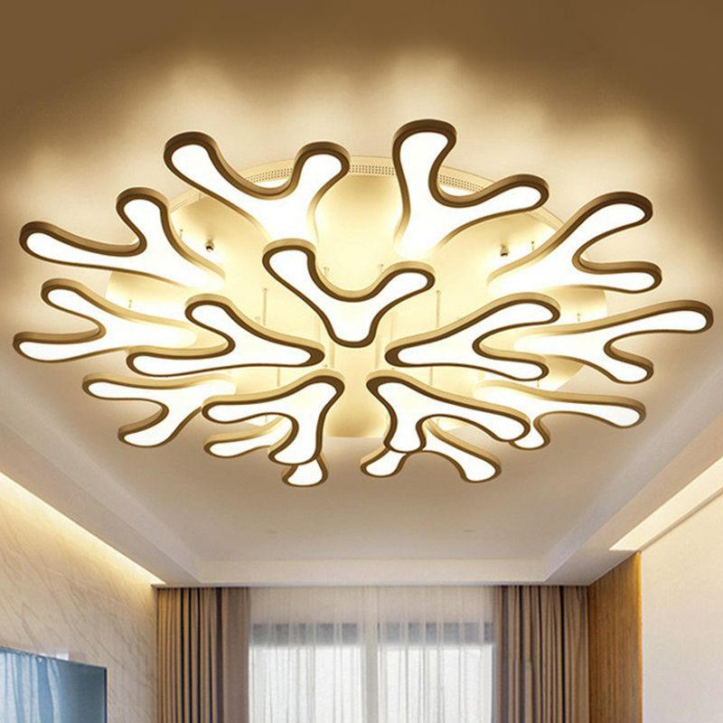 Acrylic Coral LED Semi Flush Lighting Modern Style White Ceiling Mounted Light Fixture