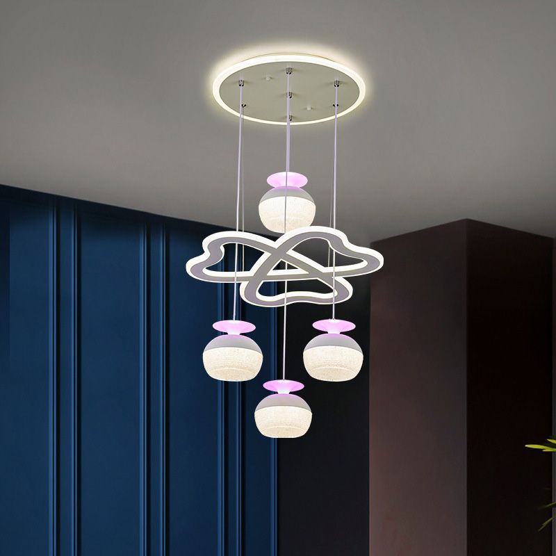 Modern 5-licht hanglamp Licht armatuur Wit wijnglas en klaver multi-plafondlicht met acrylschaduw