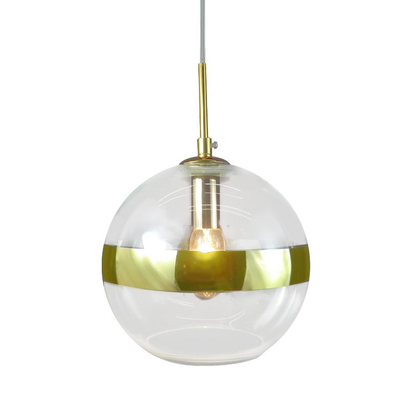 Modernist 1 Glühbirne Hanging Lampe Gold Kugel Decke Anhänger Licht mit klarem Glasschatten