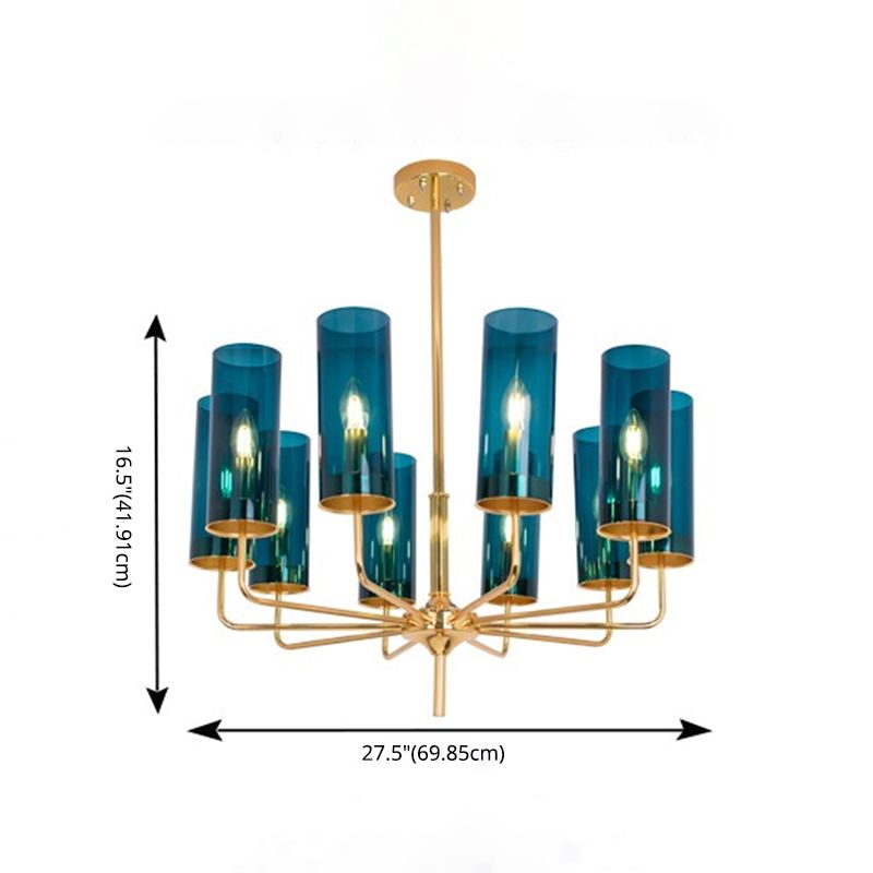 Glass Cylinder Hanging Light Fixture Contemporary Style Ceiling Chandelier in Blue