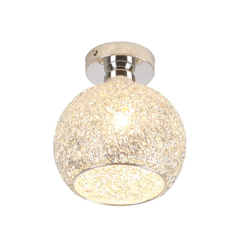 Romantische Globe Inbouwlamp 1 Kops Metaal en Helder Kristal Plafondlamp in Chroom voor Gang