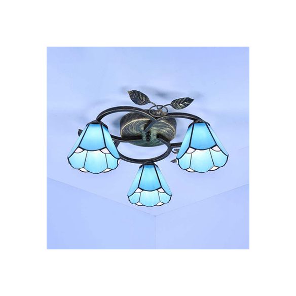 SPORZA CONIC SECIEGGIO LIGHT TIFFANY MAGGIETTO 3 LUCI A FLUSTO A FACK MUTO A MOTO A MOTORE IN BIANCO/BLU per soggiorno