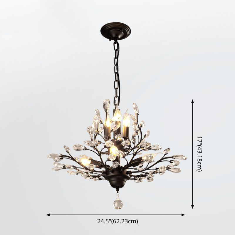 Ramas Sala de estar Hanging Chandelier Cristal de estilo tradicional Luz de lámpara de araña negra