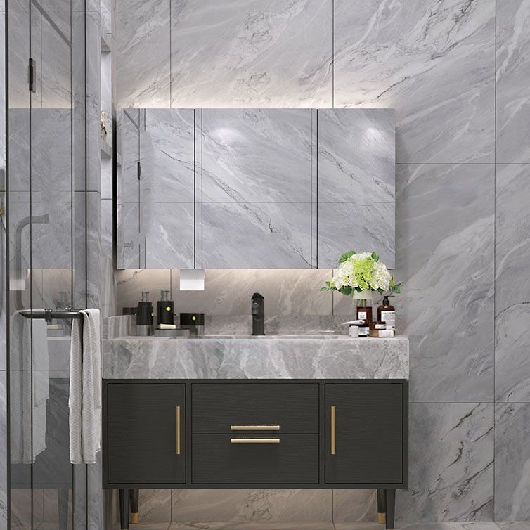 Drawers Bathroom Vanity Double Sink 2 Doors Freestanding Rectangle Vanity with Mirror