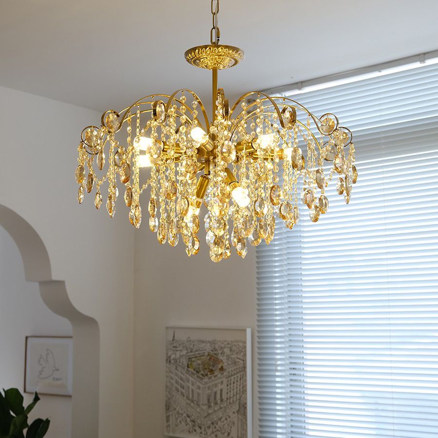 American Style Branch Chandelier Crystal 6 Lights Hanging Light for Bedroom
