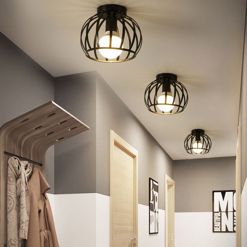 Industrial Creative Ceiling Fixture Wrought Iron Geometric Flush Mount for Corridor