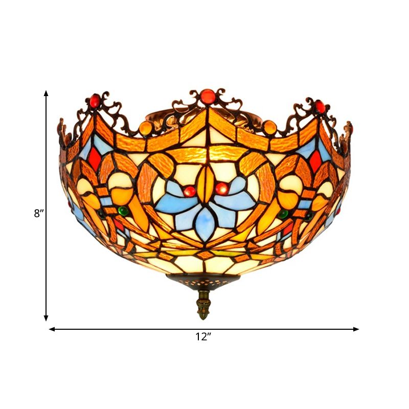 Hand Cut Glass Blue Ceiling Mount Scalloped 2/3 Lights Baroque Flush Mount Ceiling Light, 12"/16" Width
