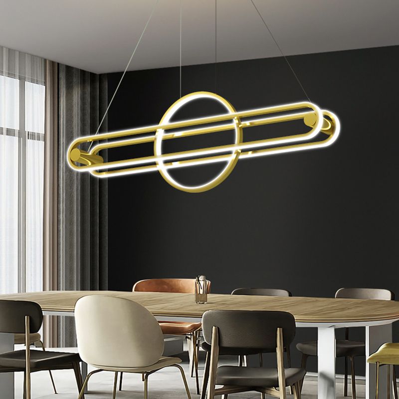 Iron Linear Pendant Ceiling Light Post Modern Kitchen Island Fixture in Black / Gold