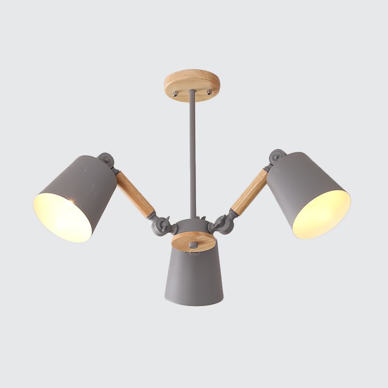 Bedroom Chandelier for Girls, Macaron Wood Ceiling Light with Bucket Shade and Adjustable Arm