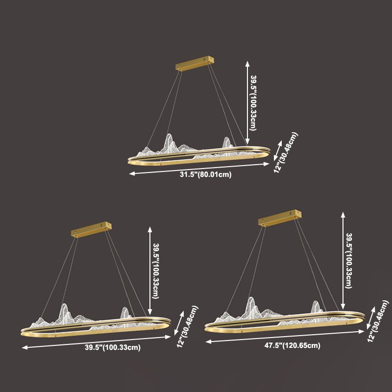 Modern Style Linear Shape Island Lighting Idea Metal 1 Light Island Pendant in Gold