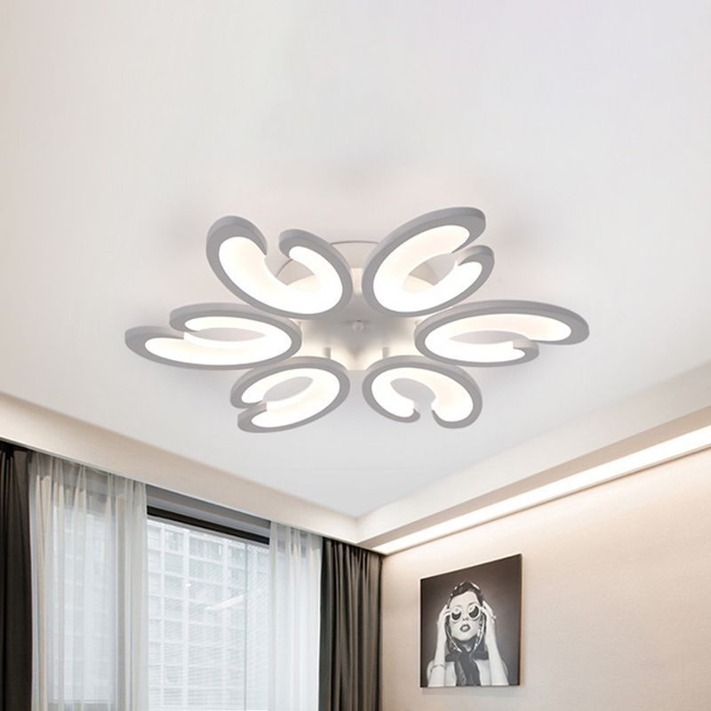 Modern Style Petal Semi Flush Chandelier Acrylic 6/9/15-Bulb Living Room Ceiling Mount Light in Warm/White Light